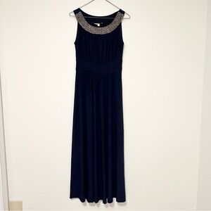 Stunning Dark Blue and Silver Beaded Maxi Dress Women's Small by Sandiva Elegant
